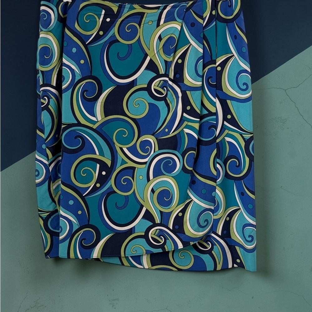 Liz Claiborne Silk Blue Teal Swirl Print Wrap Mini Skirt